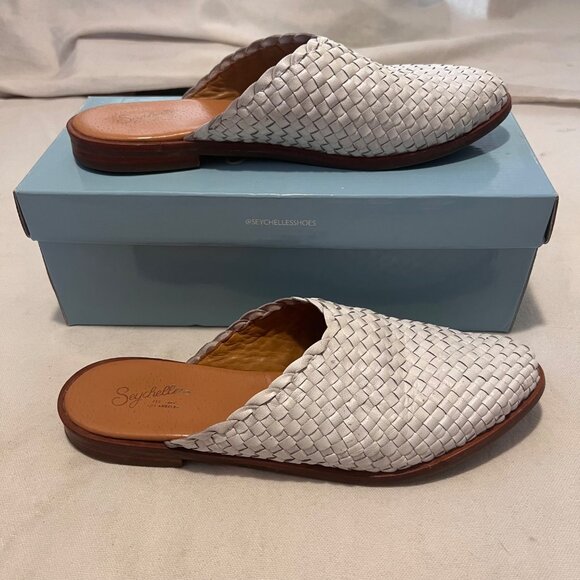 Seychelles Places To Go Size 8.5 White Leather Woven Slip-On Mules Comfort Casua - Picture 3 of 15